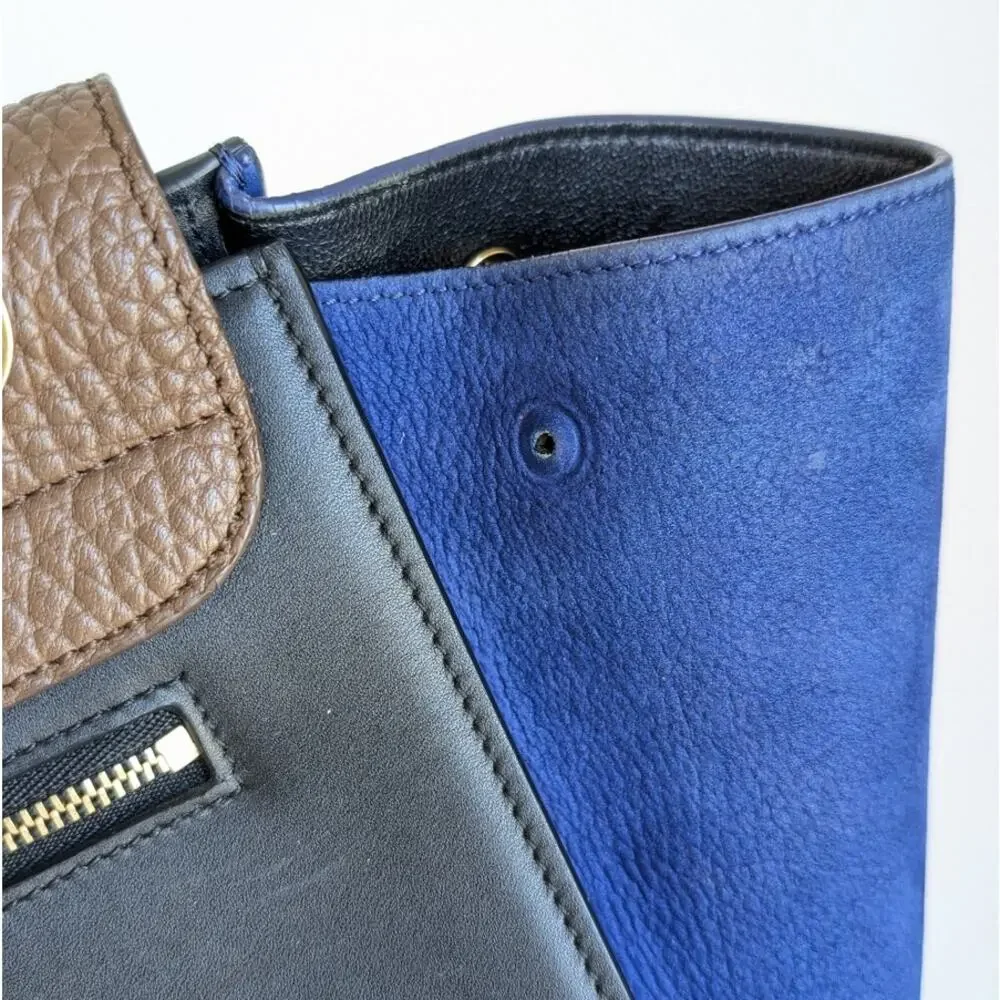 CELINE Blue/Black/Brown Leather Suede Trapeze Medium Handbag Shoulder Bag - Picture 12 of 16